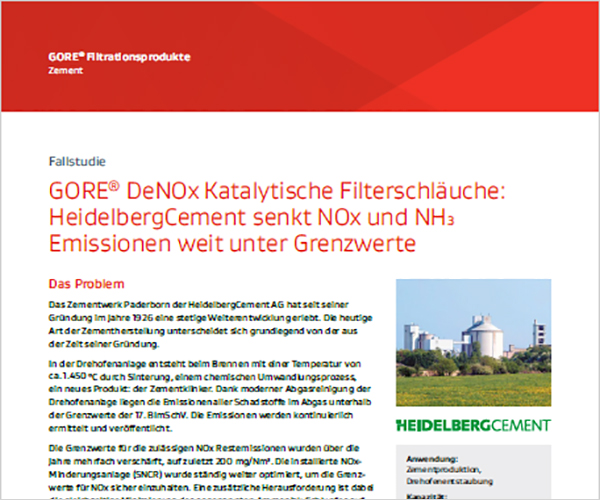 GORE? DeNOx Katalytische Filterschl?uche: HeidelbergCement senkt NOx und NH? Emissionen weit unter Grenzwerte